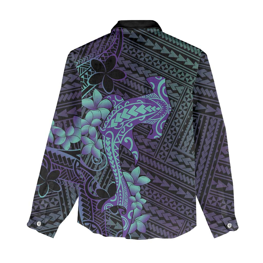 Purple Paradise Hawaii Women Casual Shirt Hammerhead Shark Tattoo Curve Polynesian - Polynesian Pride
