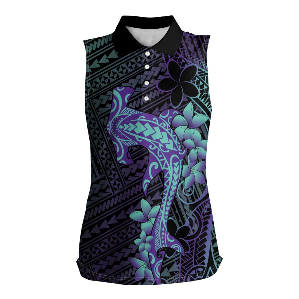 Purple Paradise Hawaii Women Sleeveless Polo Shirt Hammerhead Shark Tattoo Curve Polynesian LT14 Female Purple - Polynesian Pride