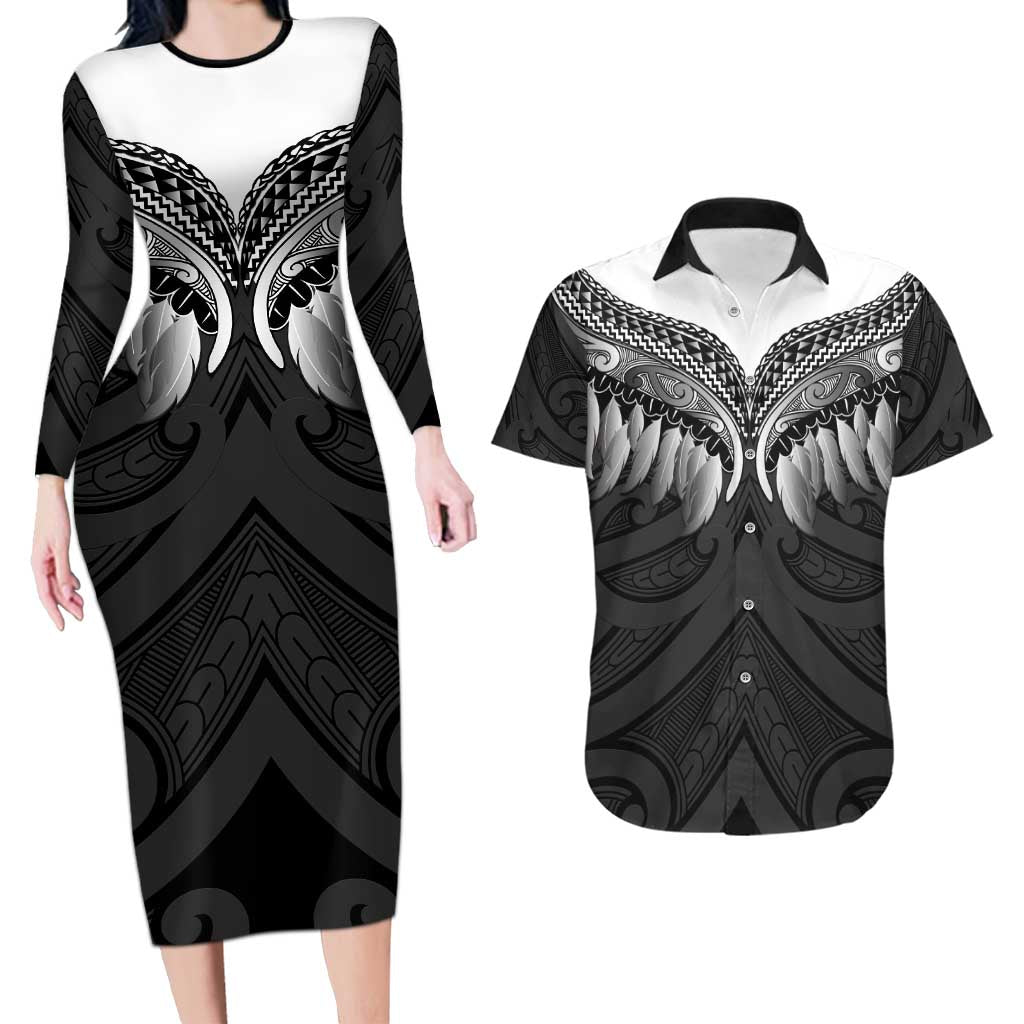 Poutama Korowai New Zealand Couples Matching Long Sleeve Bodycon Dress and Hawaiian Shirt Aotearoa Maori Tattoo - Polynesian Pride