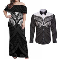 Poutama Korowai New Zealand Couples Matching Off Shoulder Maxi Dress and Long Sleeve Button Shirt Aotearoa Maori Tattoo - Polynesian Pride