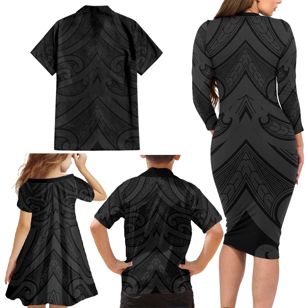 Poutama Korowai New Zealand Family Matching Long Sleeve Bodycon Dress and Hawaiian Shirt Aotearoa Maori Tattoo - Polynesian Pride