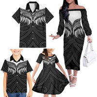 Poutama Korowai New Zealand Family Matching Off The Shoulder Long Sleeve Dress and Hawaiian Shirt Aotearoa Maori Tattoo - Polynesian Pride