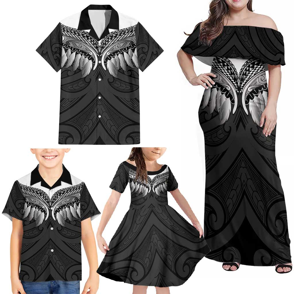 Poutama Korowai New Zealand Family Matching Off Shoulder Maxi Dress and Hawaiian Shirt Aotearoa Maori Tattoo - Polynesian Pride
