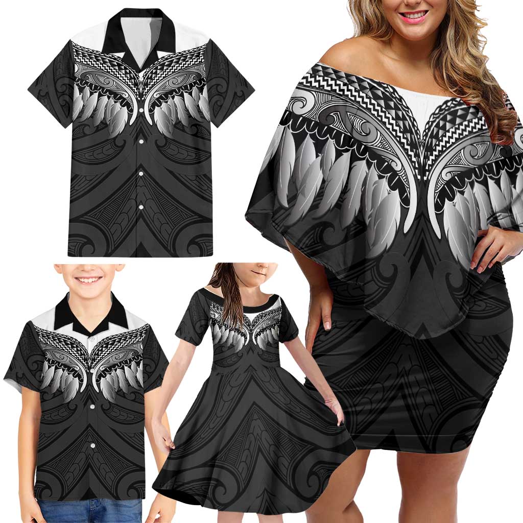 Poutama Korowai New Zealand Family Matching Off Shoulder Short Dress and Hawaiian Shirt Aotearoa Maori Tattoo - Polynesian Pride