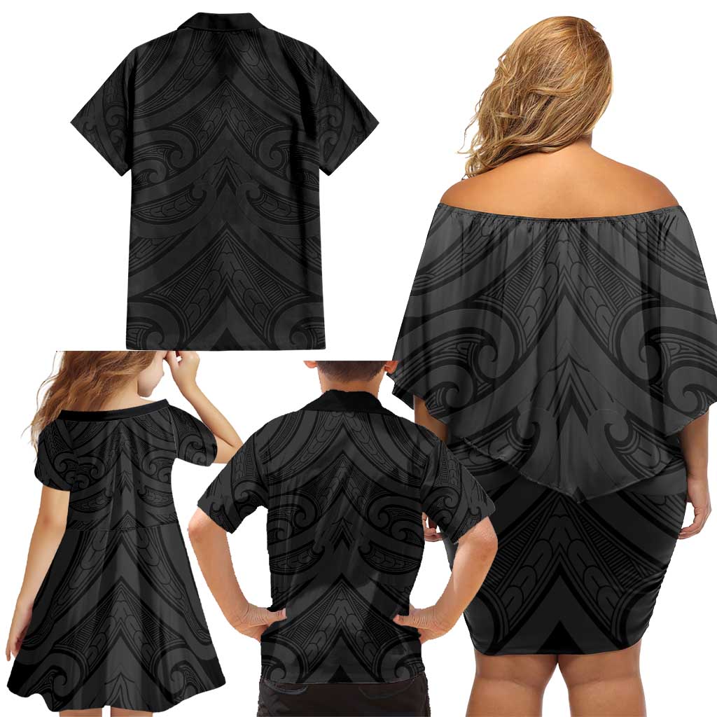 Poutama Korowai New Zealand Family Matching Off Shoulder Short Dress and Hawaiian Shirt Aotearoa Maori Tattoo - Polynesian Pride