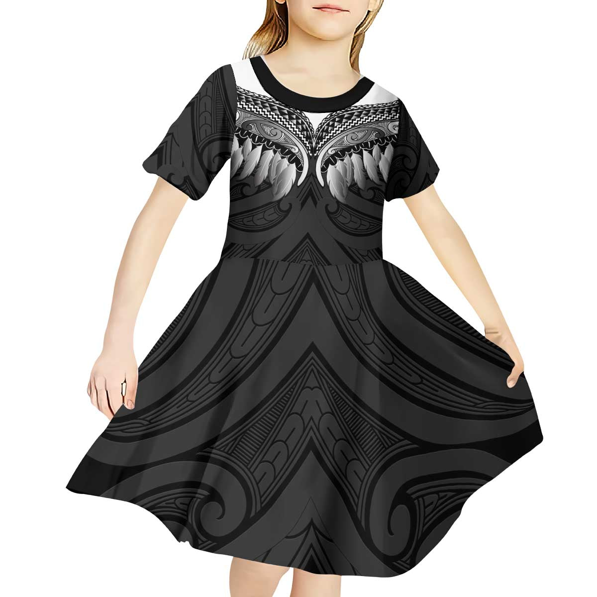 Poutama Korowai New Zealand Kid Short Sleeve Dress Aotearoa Maori Tattoo - Polynesian Pride