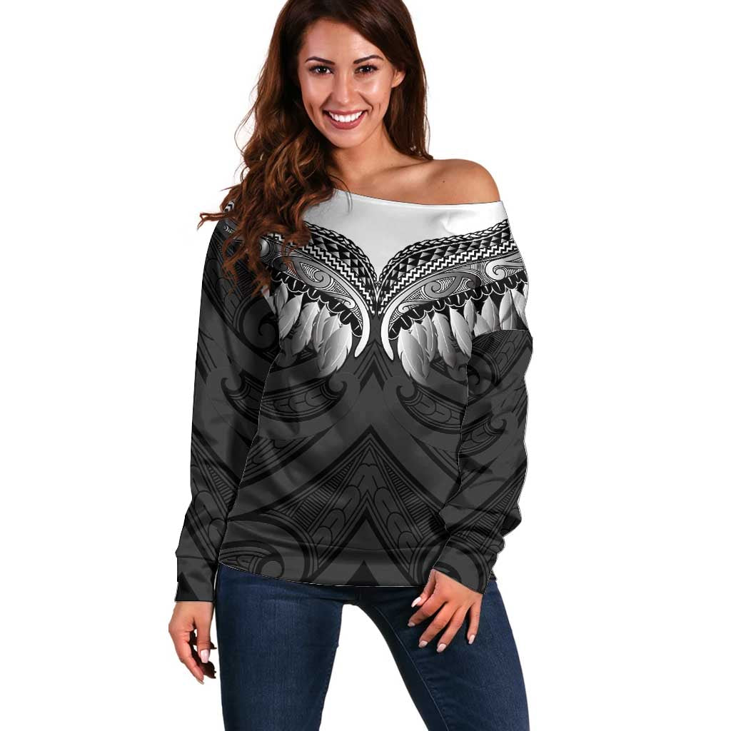Poutama Korowai New Zealand Off Shoulder Sweater Aotearoa Maori Tattoo - Polynesian Pride