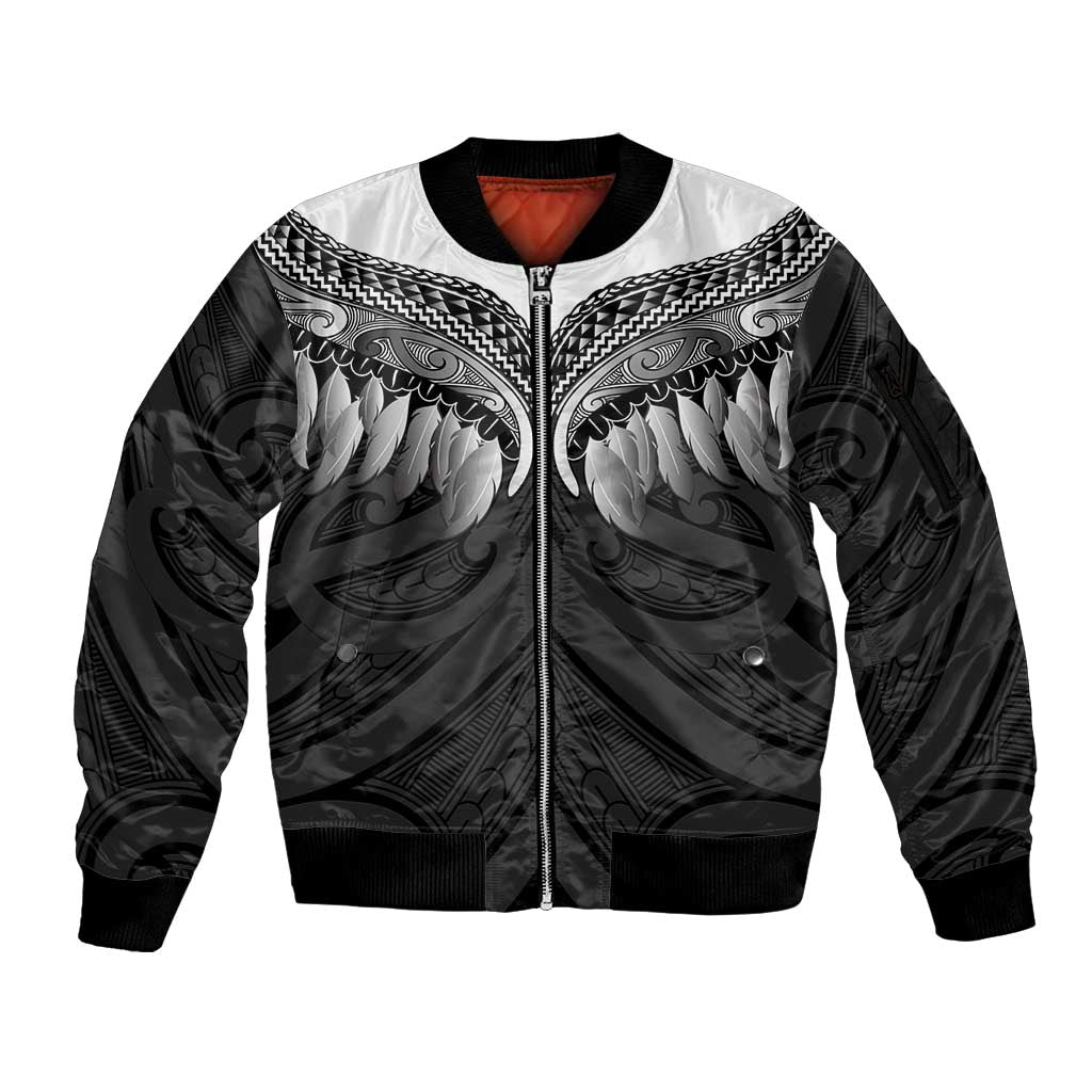Poutama Korowai New Zealand Sleeve Zip Bomber Jacket Aotearoa Maori Tattoo LT14 Unisex Black - Polynesian Pride