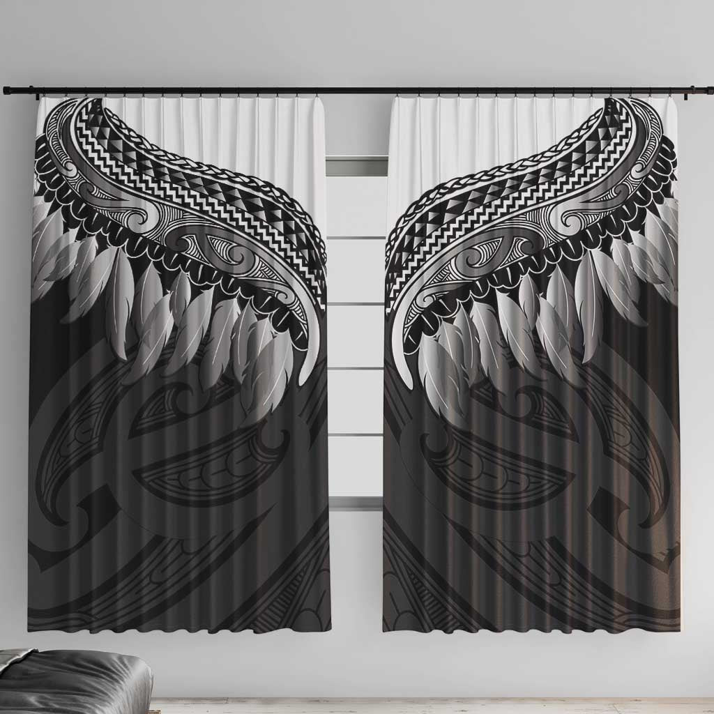 Poutama Korowai New Zealand Window Curtain Aotearoa Maori Tattoo LT14 With Hooks Black - Polynesian Pride