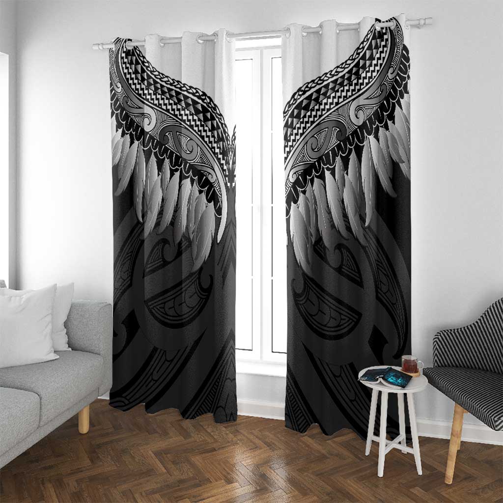 Poutama Korowai New Zealand Window Curtain Aotearoa Maori Tattoo LT14 With Grommets Black - Polynesian Pride