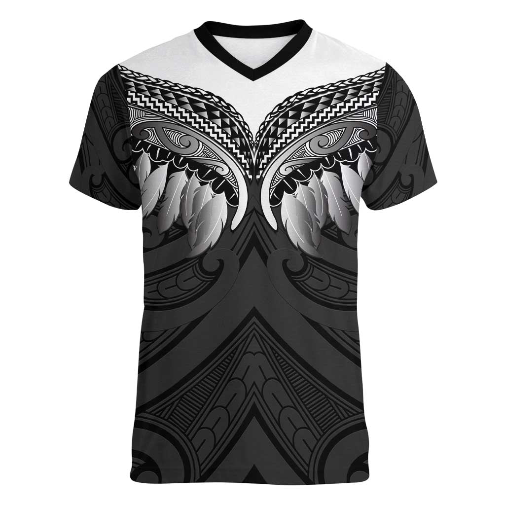 Poutama Korowai New Zealand Women V-Neck T-Shirt Aotearoa Maori Tattoo - Polynesian Pride