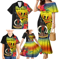 Vanuatu Tafea Day Family Matching Mermaid Dress and Hawaiian Shirt Coat Of Arms Mix Tropical Flowers LT14 - Polynesian Pride