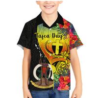 Vanuatu Tafea Day Family Matching Mermaid Dress and Hawaiian Shirt Coat Of Arms Mix Tropical Flowers LT14 Son's Shirt Black - Polynesian Pride