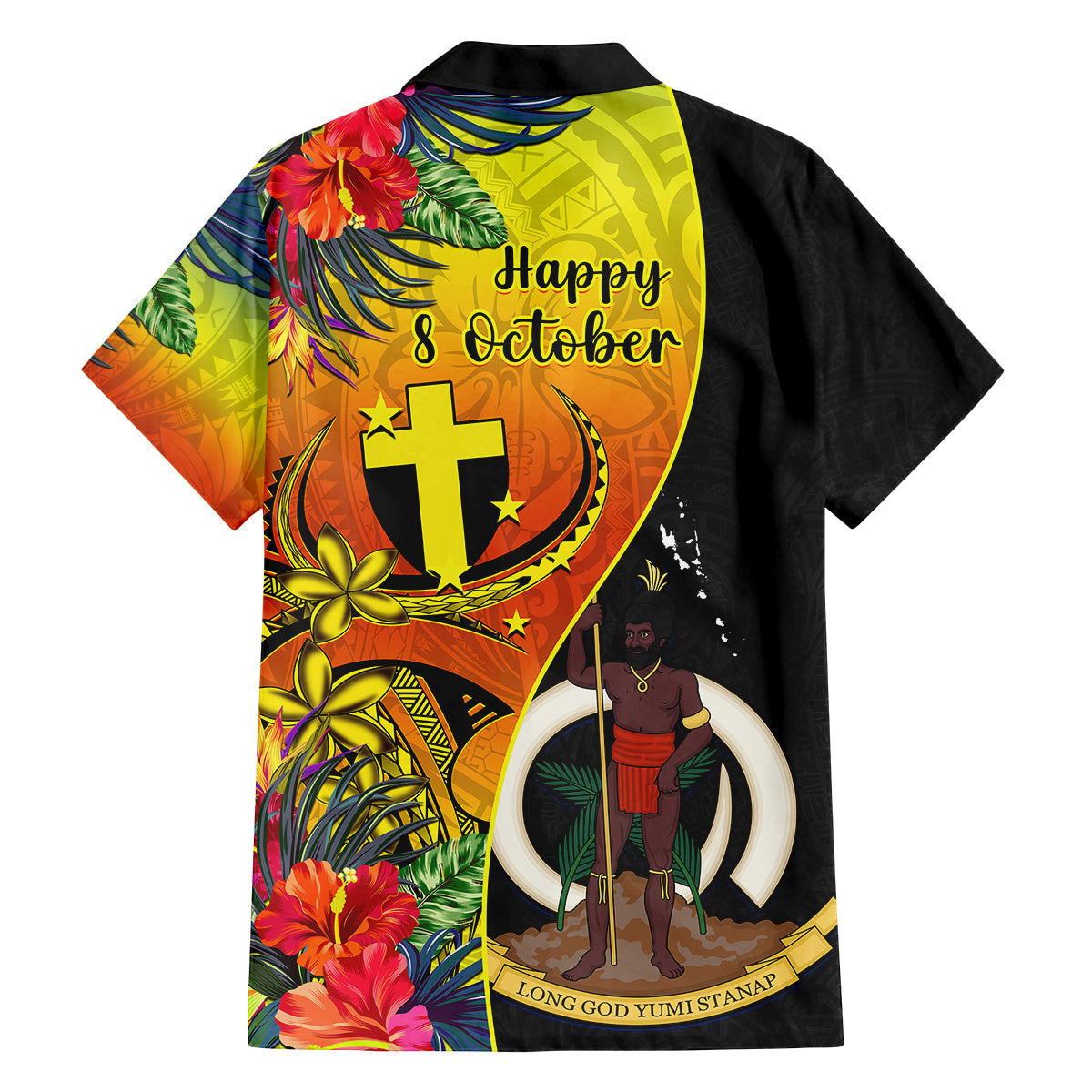 vanuatu-tafea-day-family-matching-off-shoulder-long-sleeve-dress-and-hawaiian-shirt-coat-of-arms-mix-tropical-flowers