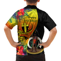 Vanuatu Tafea Day Family Matching Off Shoulder Maxi Dress and Hawaiian Shirt Coat Of Arms Mix Tropical Flowers LT14 - Polynesian Pride