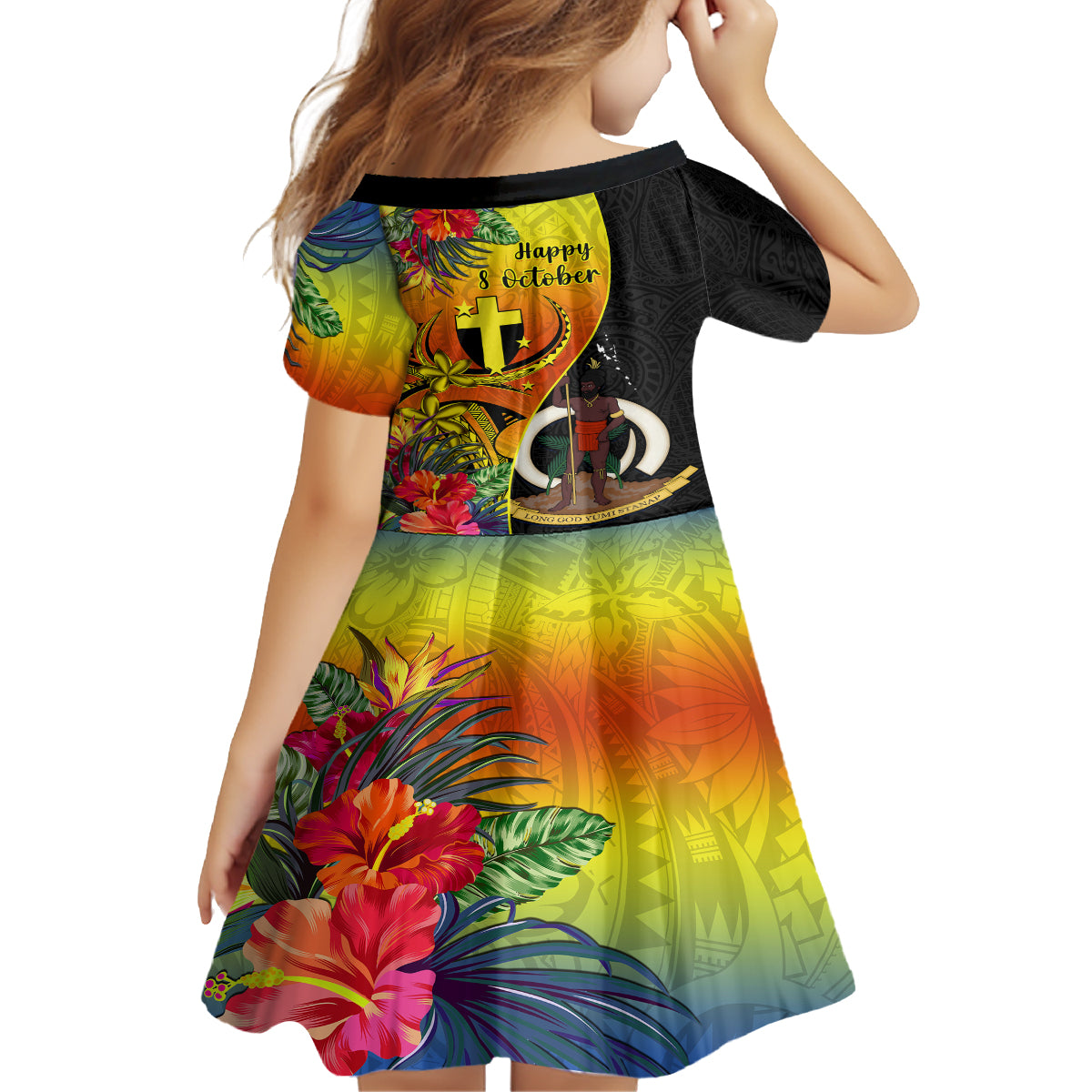 Vanuatu Tafea Day Family Matching Off Shoulder Maxi Dress and Hawaiian Shirt Coat Of Arms Mix Tropical Flowers LT14 - Polynesian Pride