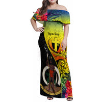 Vanuatu Tafea Day Family Matching Off Shoulder Maxi Dress and Hawaiian Shirt Coat Of Arms Mix Tropical Flowers LT14 Mom's Dress Black - Polynesian Pride