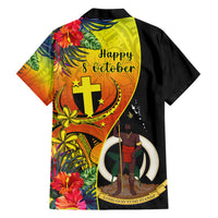 Vanuatu Tafea Day Family Matching Short Sleeve Bodycon Dress and Hawaiian Shirt Coat Of Arms Mix Tropical Flowers LT14 - Polynesian Pride