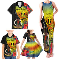 Vanuatu Tafea Day Family Matching Tank Maxi Dress and Hawaiian Shirt Coat Of Arms Mix Tropical Flowers LT14 - Polynesian Pride