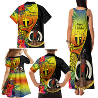 Vanuatu Tafea Day Family Matching Tank Maxi Dress and Hawaiian Shirt Coat Of Arms Mix Tropical Flowers LT14 - Polynesian Pride