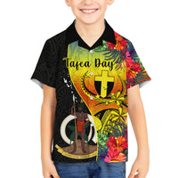 Vanuatu Tafea Day Family Matching Tank Maxi Dress and Hawaiian Shirt Coat Of Arms Mix Tropical Flowers LT14 Son's Shirt Black - Polynesian Pride