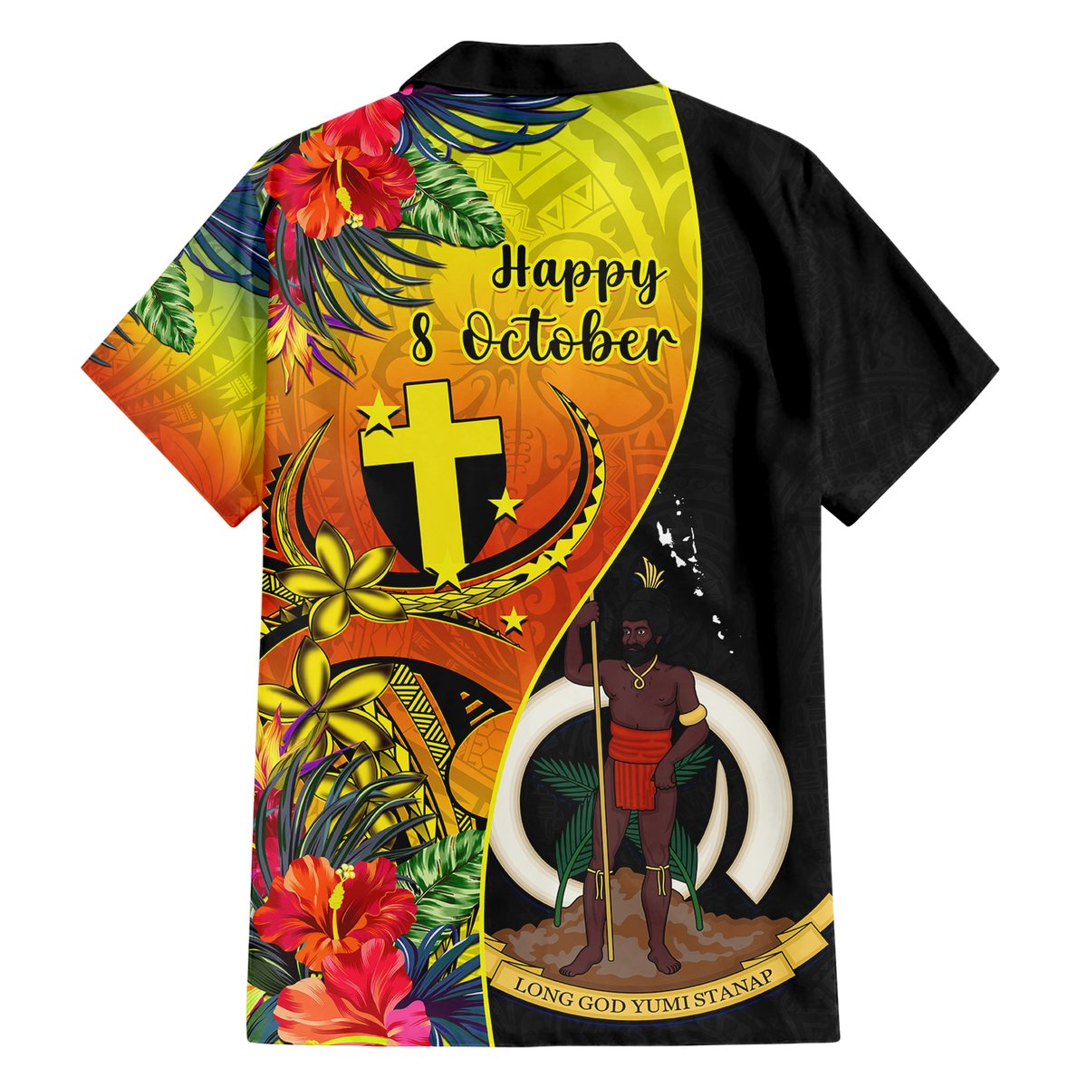 Vanuatu Tafea Day Hawaiian Shirt Coat Of Arms Mix Tropical Flowers LT14 - Polynesian Pride