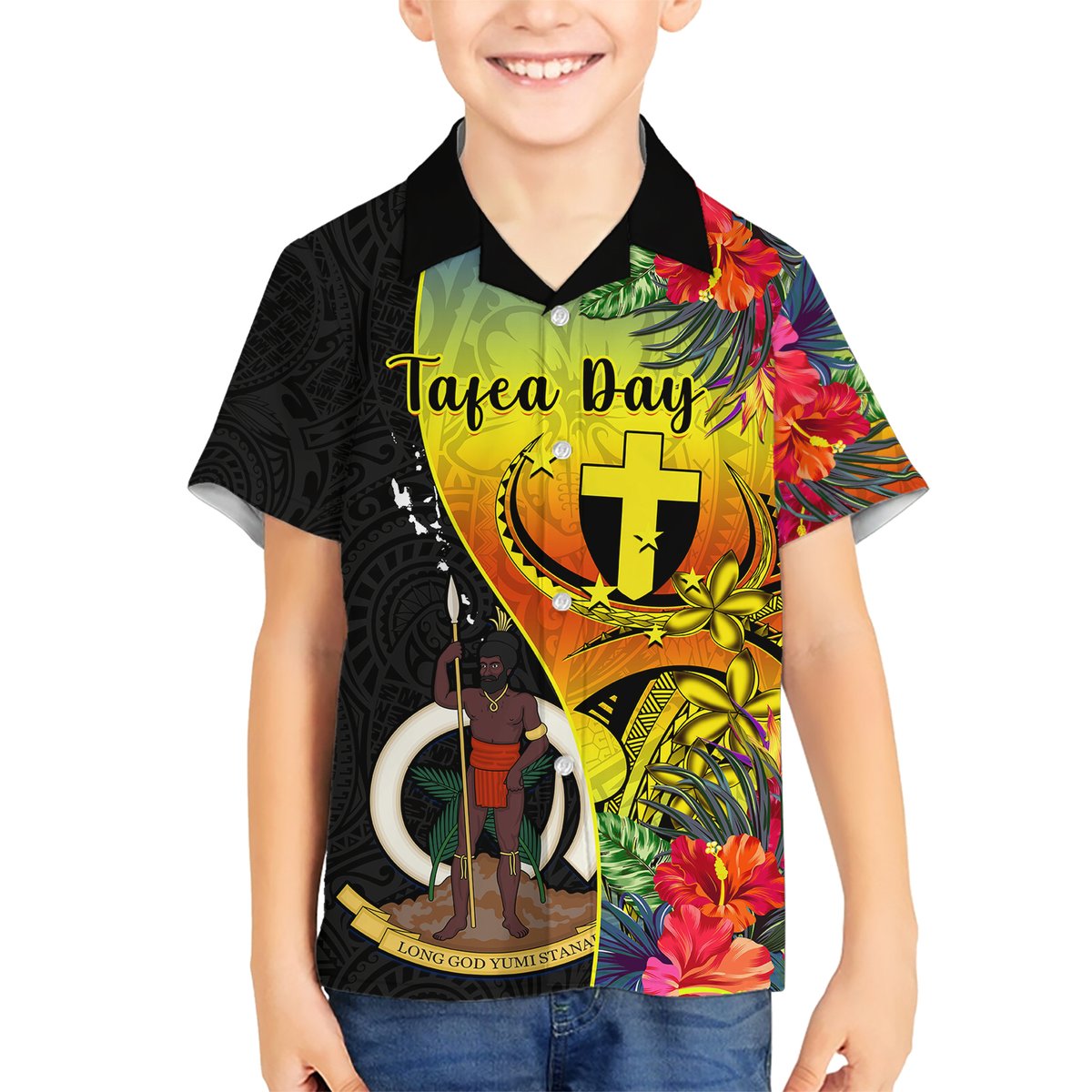 Vanuatu Tafea Day Hawaiian Shirt Coat Of Arms Mix Tropical Flowers LT14 - Polynesian Pride