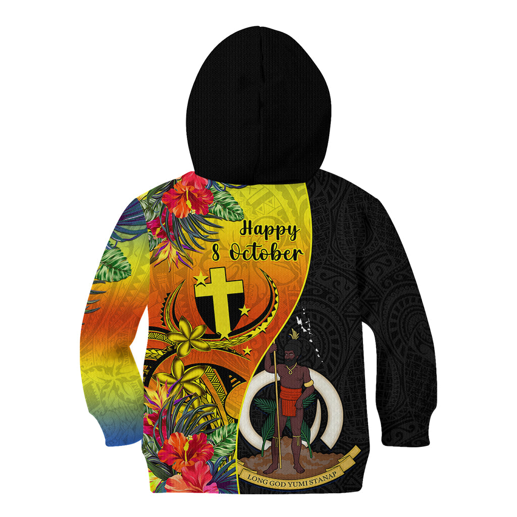 Vanuatu Tafea Day Kid Hoodie Coat Of Arms Mix Tropical Flowers LT14 - Polynesian Pride