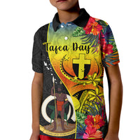 Vanuatu Tafea Day Kid Polo Shirt Coat Of Arms Mix Tropical Flowers LT14 Kid Black - Polynesian Pride