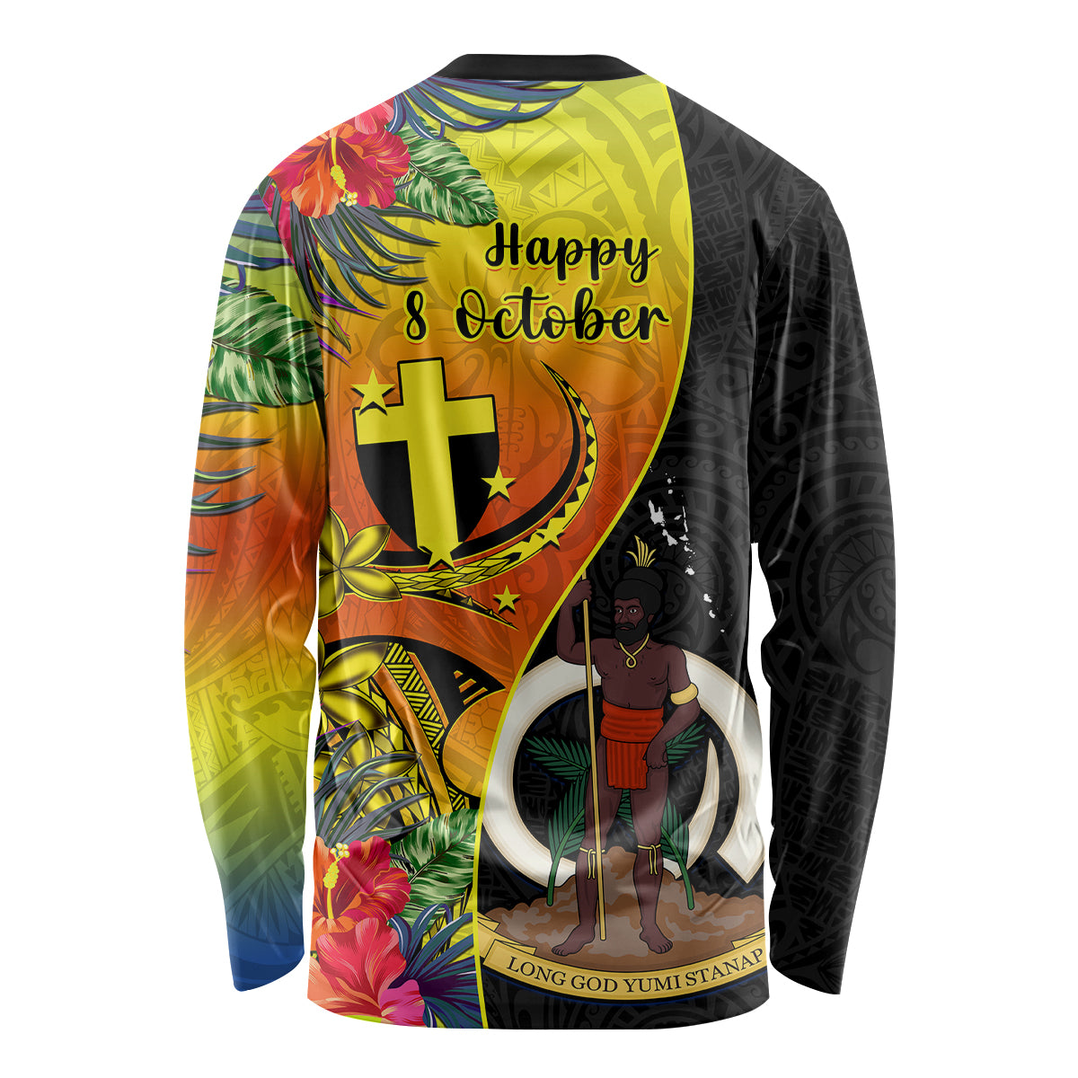 Vanuatu Tafea Day Long Sleeve Shirt Coat Of Arms Mix Tropical Flowers LT14 - Polynesian Pride