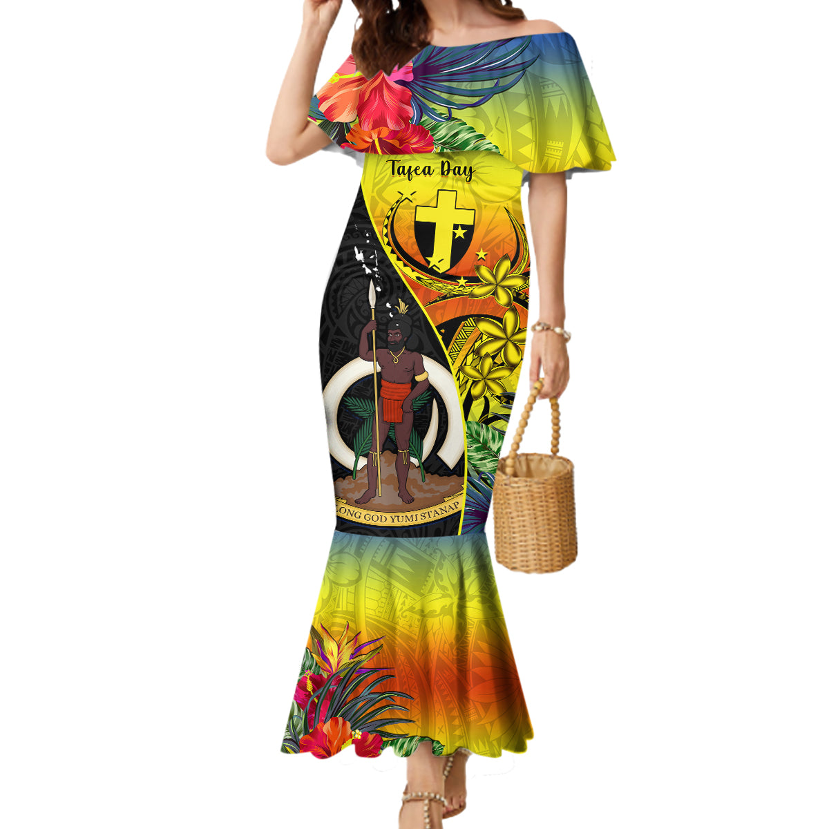 vanuatu-tafea-day-mermaid-dress-coat-of-arms-mix-tropical-flowers