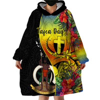 Vanuatu Tafea Day Wearable Blanket Hoodie Coat Of Arms Mix Tropical Flowers LT14 - Polynesian Pride