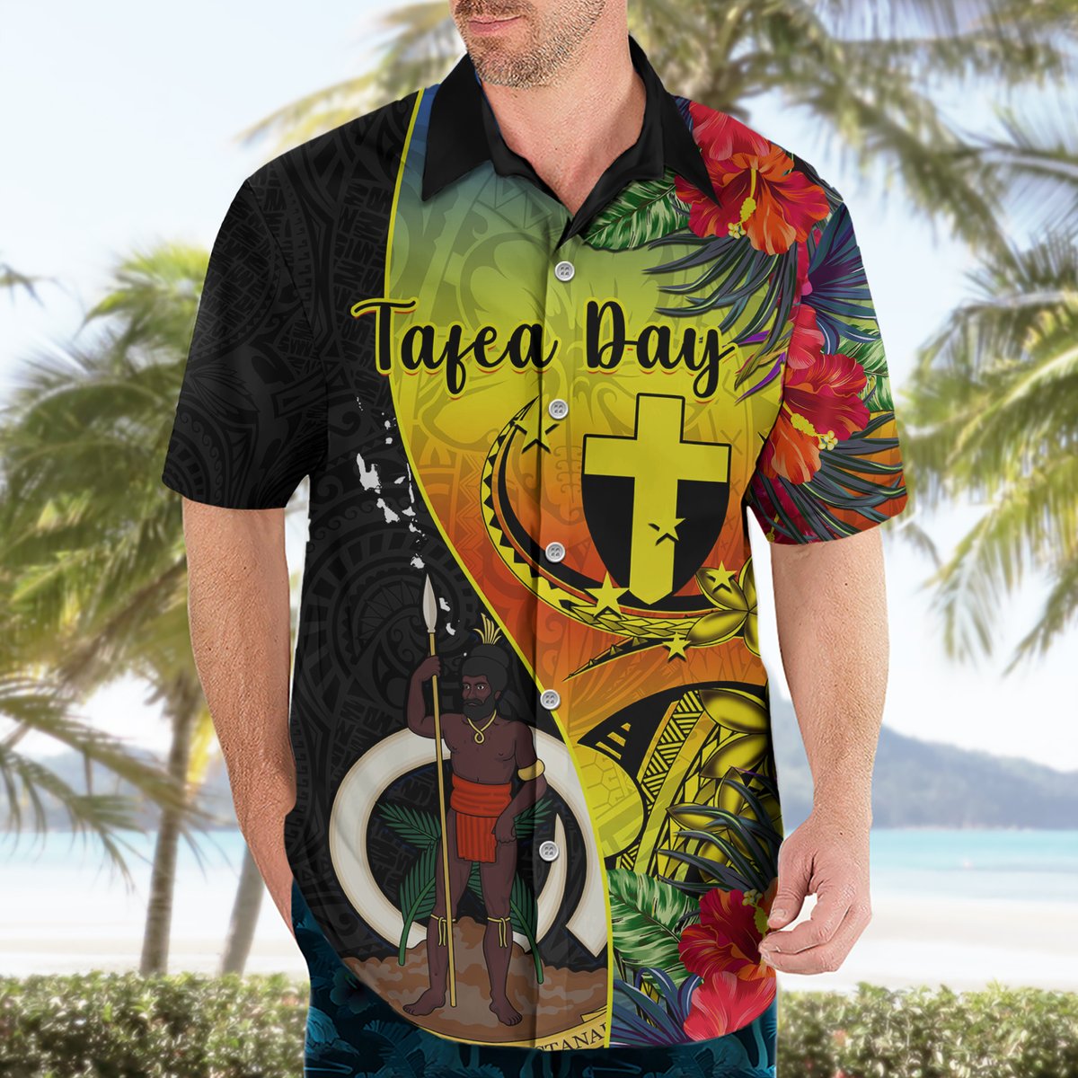 Personalised Vanuatu Tafea Day Hawaiian Shirt Coat Of Arms Mix Tropical Flowers LT14 - Polynesian Pride