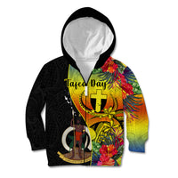 Personalised Vanuatu Tafea Day Kid Hoodie Coat Of Arms Mix Tropical Flowers LT14 Zip Hoodie Black - Polynesian Pride