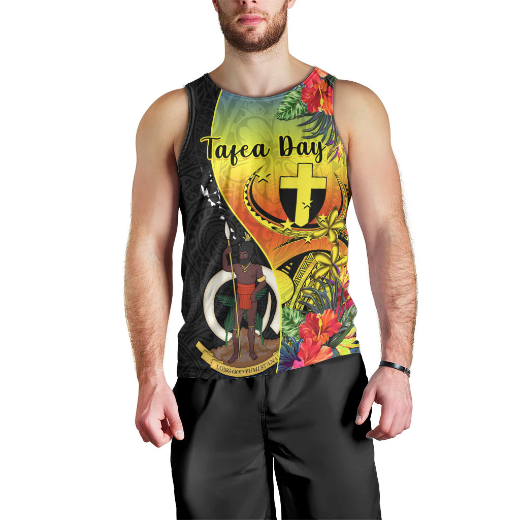Personalised Vanuatu Tafea Day Men Tank Top Coat Of Arms Mix Tropical Flowers LT14 - Polynesian Pride
