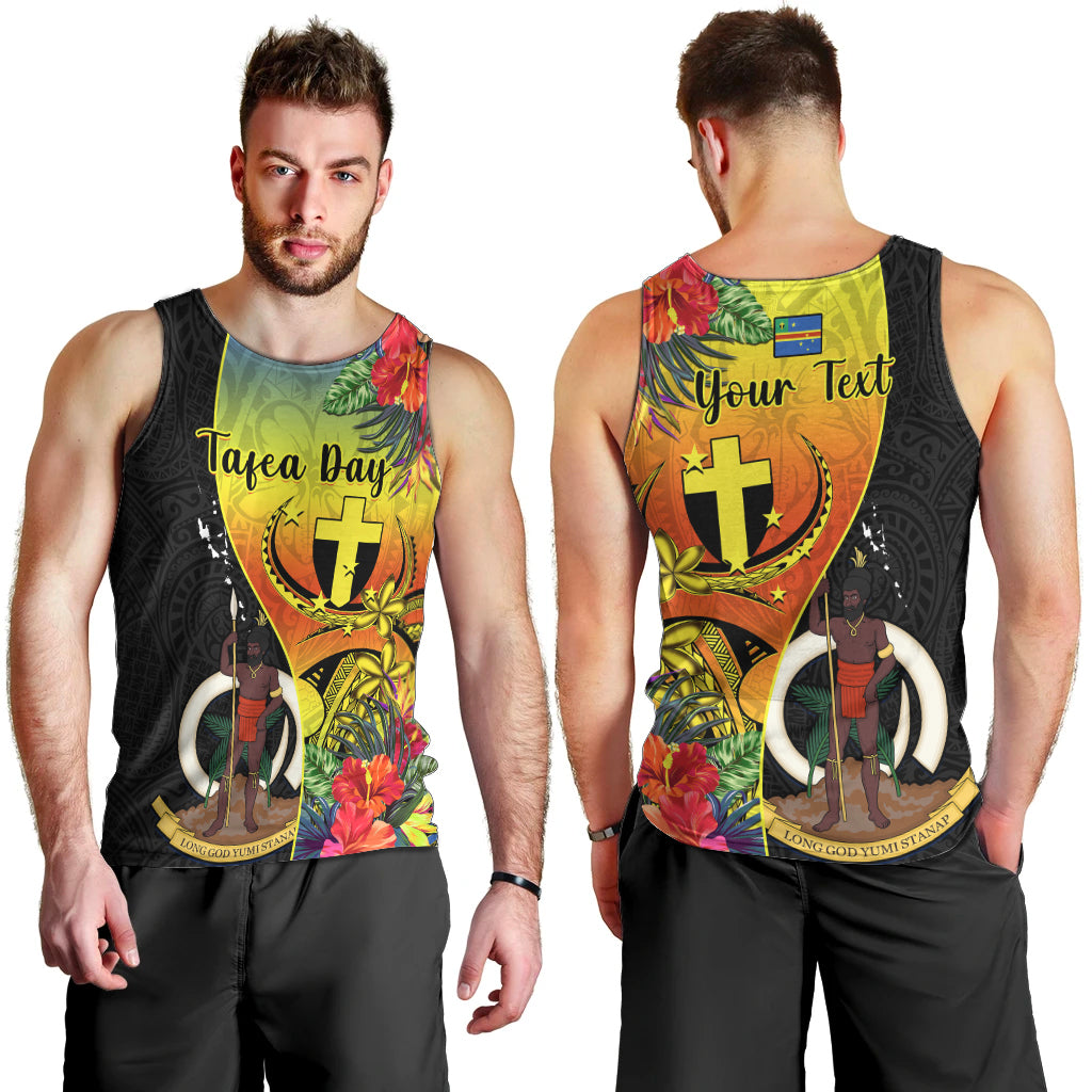 Personalised Vanuatu Tafea Day Men Tank Top Coat Of Arms Mix Tropical Flowers LT14 - Polynesian Pride