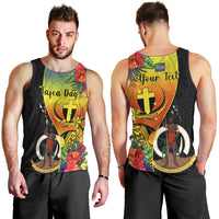Personalised Vanuatu Tafea Day Men Tank Top Coat Of Arms Mix Tropical Flowers LT14 - Polynesian Pride