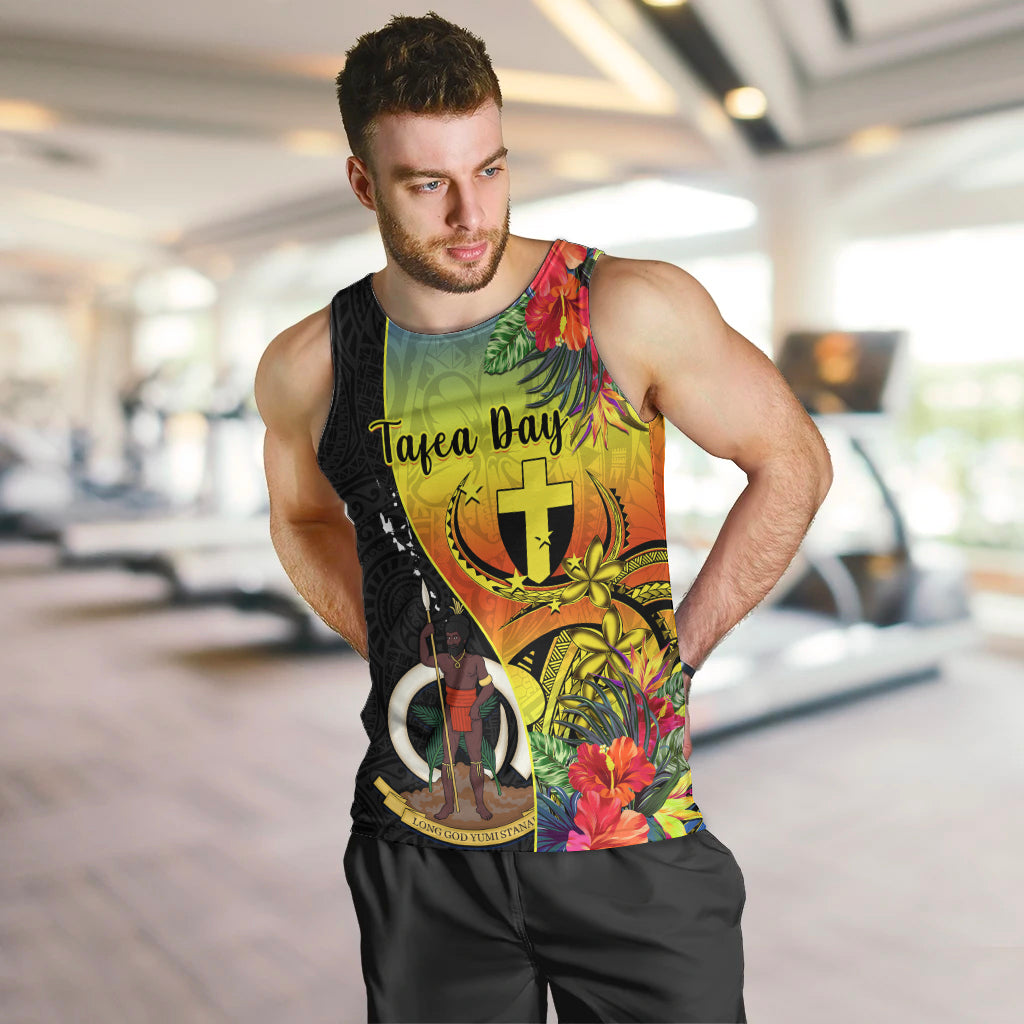 Personalised Vanuatu Tafea Day Men Tank Top Coat Of Arms Mix Tropical Flowers LT14 - Polynesian Pride