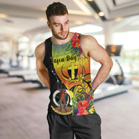 Personalised Vanuatu Tafea Day Men Tank Top Coat Of Arms Mix Tropical Flowers LT14 - Polynesian Pride