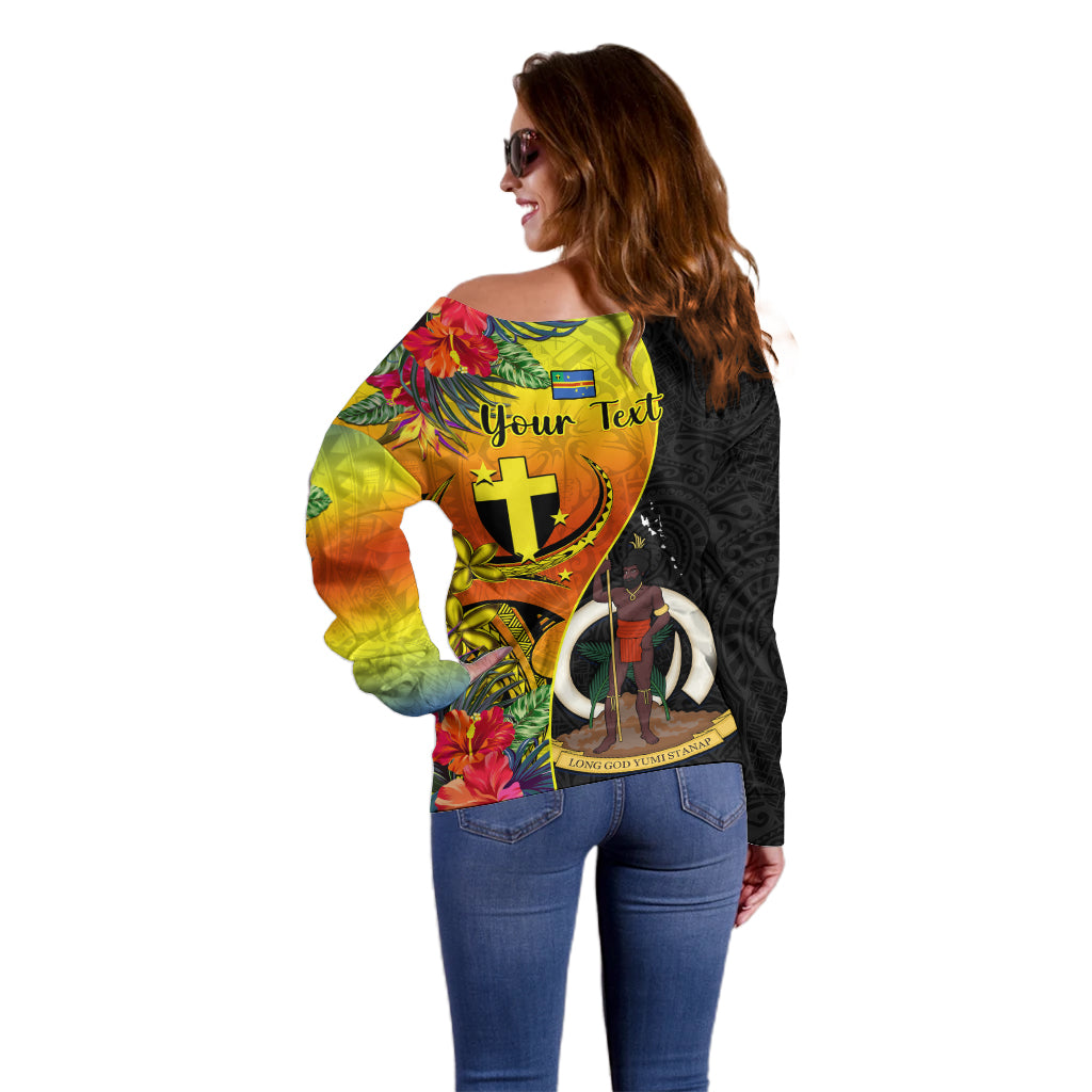 personalised-vanuatu-tafea-day-off-shoulder-sweater-coat-of-arms-mix-tropical-flowers