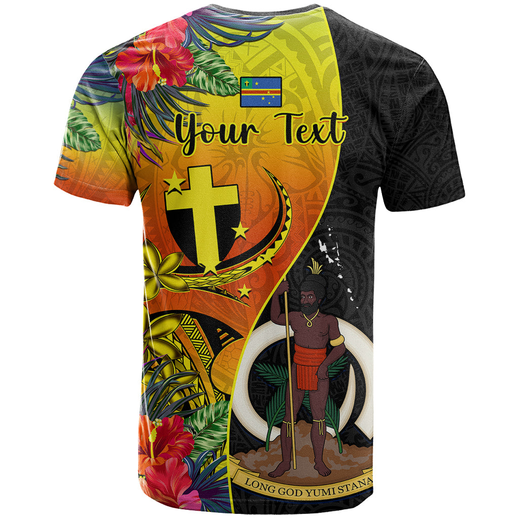 Personalised Vanuatu Tafea Day T Shirt Coat Of Arms Mix Tropical Flowers LT14 - Polynesian Pride