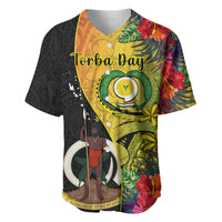 Vanuatu Torba Day Baseball Jersey Coat Of Arms Mix Tropical Flowers LT14 Black - Polynesian Pride