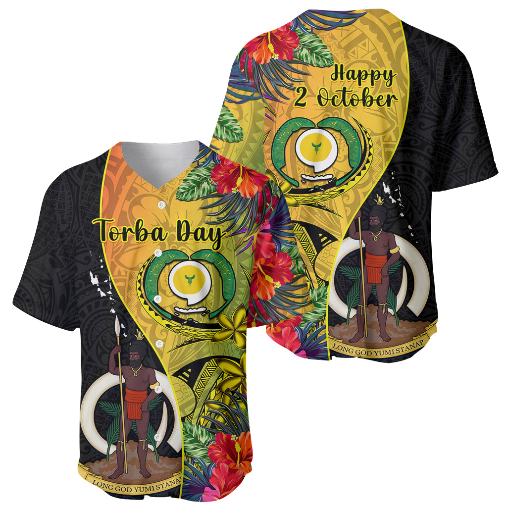 Vanuatu Torba Day Baseball Jersey Coat Of Arms Mix Tropical Flowers LT14 - Polynesian Pride