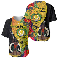 Vanuatu Torba Day Baseball Jersey Coat Of Arms Mix Tropical Flowers LT14 - Polynesian Pride