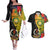 vanuatu-torba-day-couples-matching-off-the-shoulder-long-sleeve-dress-and-hawaiian-shirt-coat-of-arms-mix-tropical-flowers