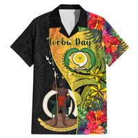 Vanuatu Torba Day Family Matching Mermaid Dress and Hawaiian Shirt Coat Of Arms Mix Tropical Flowers LT14 Dad's Shirt - Short Sleeve Black - Polynesian Pride