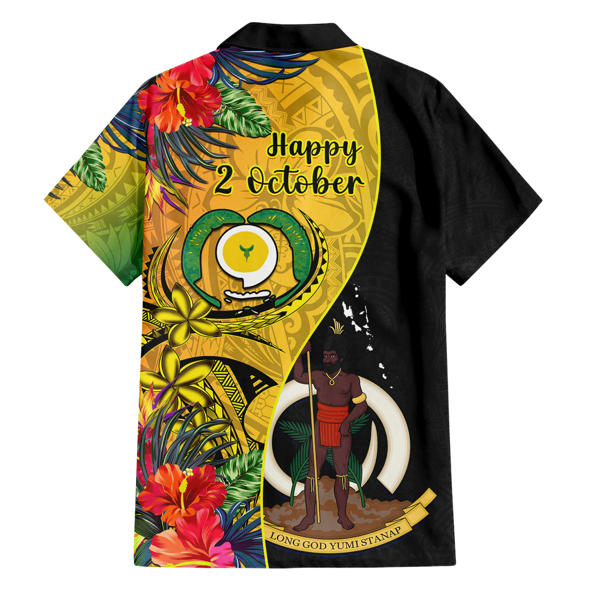 Vanuatu Torba Day Family Matching Short Sleeve Bodycon Dress and Hawaiian Shirt Coat Of Arms Mix Tropical Flowers LT14 - Polynesian Pride