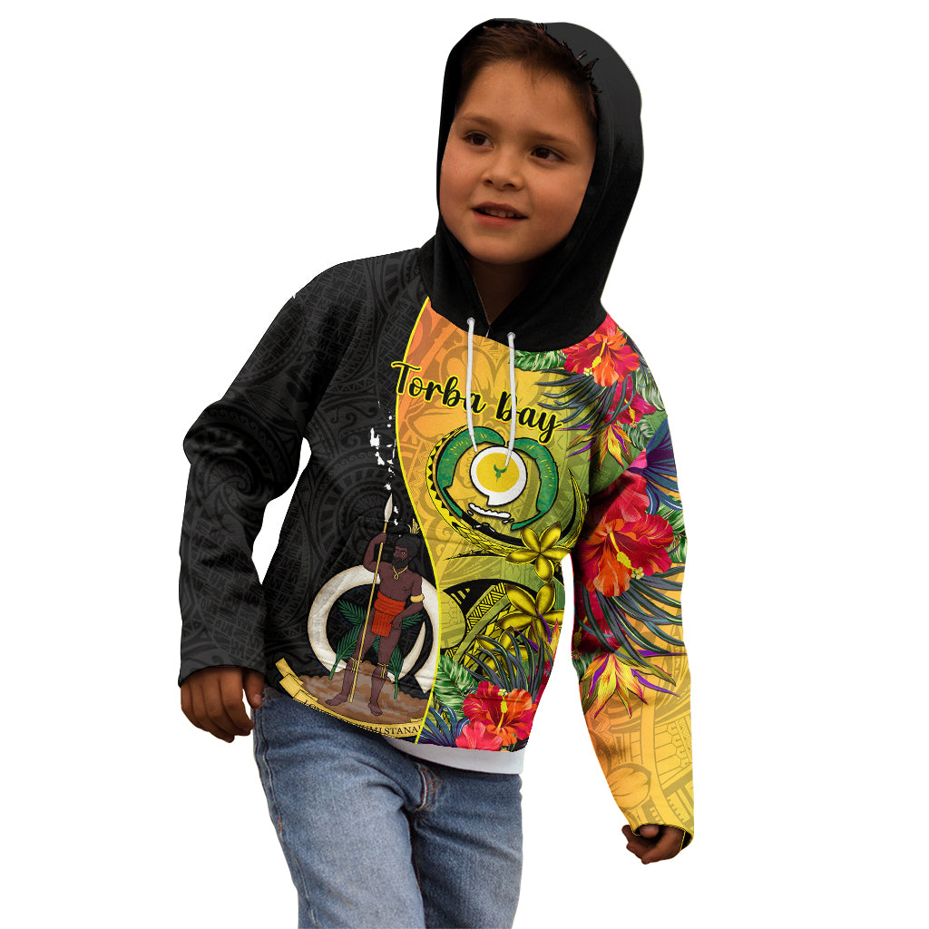 Vanuatu Torba Day Kid Hoodie Coat Of Arms Mix Tropical Flowers LT14 - Polynesian Pride