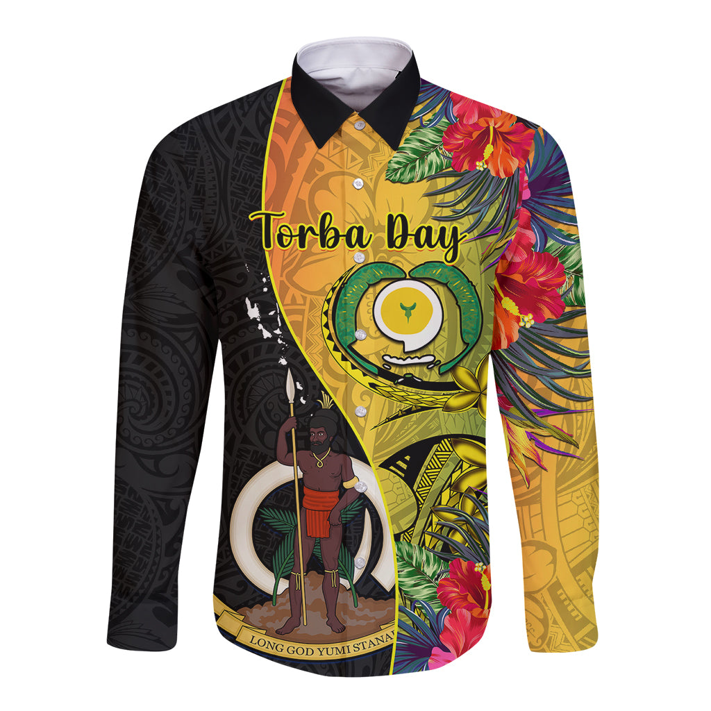 vanuatu-torba-day-long-sleeve-button-shirt-coat-of-arms-mix-tropical-flowers