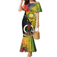 Personalised Vanuatu Torba Day Family Matching Mermaid Dress and Hawaiian Shirt Coat Of Arms Mix Tropical Flowers LT14 Mom's Dress Black - Polynesian Pride